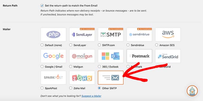 Percorso di ritorno SMTP di WP Mail e impostazioni del mailer