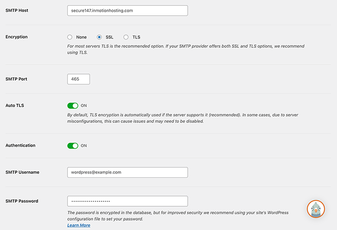 Impostazioni SMTP di InMotion Hosting per WordPress