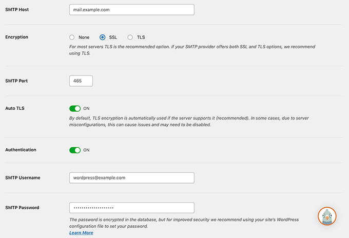 Impostazioni SMTP di GreenGeeks per WP Mail SMTP