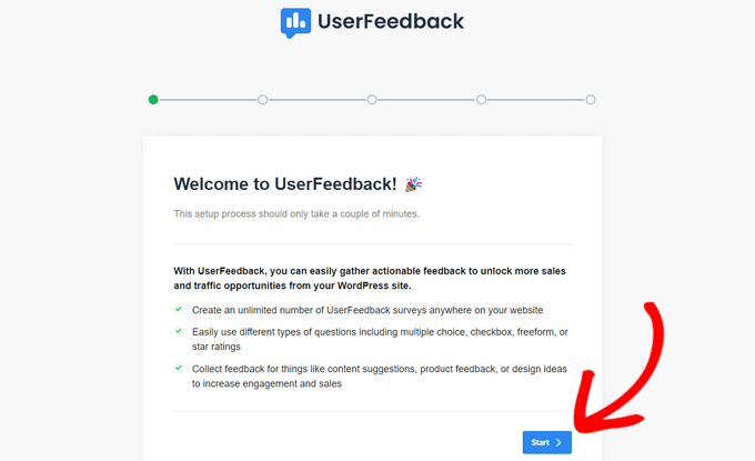 Procedura guidata di configurazione di UserFeedback