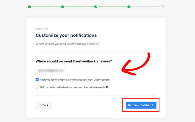 Personalizza le notifiche per UserFeedback