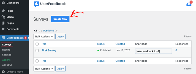 Creazione di un nuovo sondaggio di feedback degli utenti