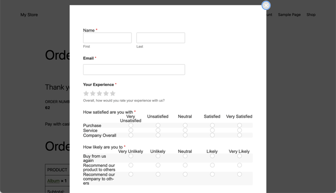 Anteprima del sondaggio post acquisto di WPForms