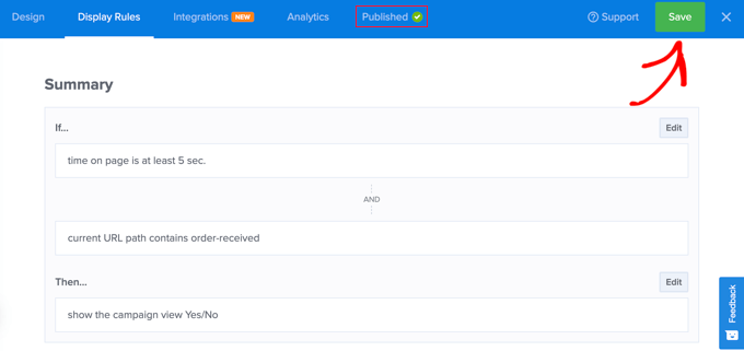 Riepilogo delle regole di visualizzazione in OptinMonster