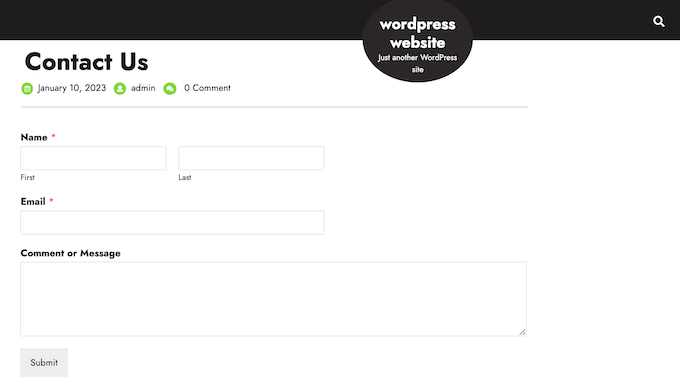 Un modulo di contatto, creato utilizzando WPForms