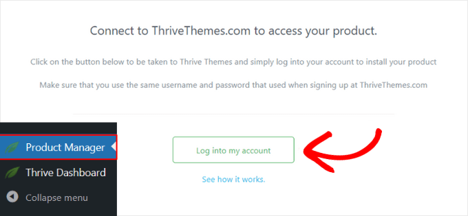 Accedi alla dashboard di Thrive Product Manager