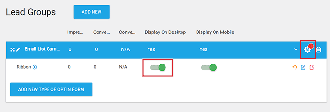 Attiva o disattiva l'interruttore Visualizza sul desktop