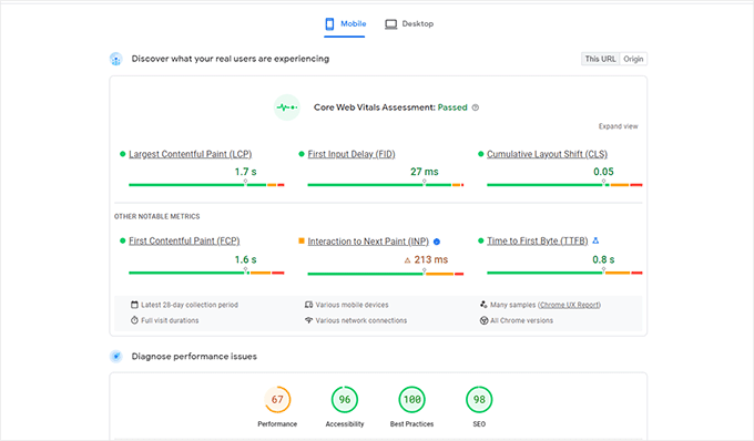 Anteprima di PageSpeed &ZeroWidthSpace;&ZeroWidthSpace;Insights