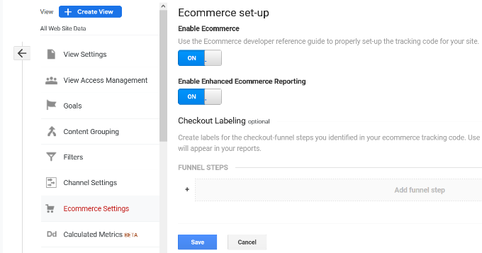 Abilita i report eCommerce in Google Analytics