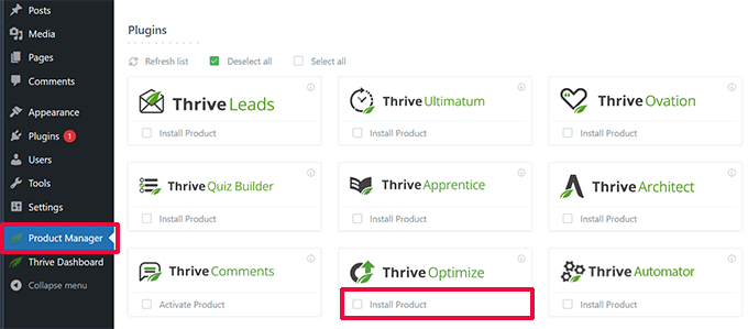 Installazione di Thrive Optimize