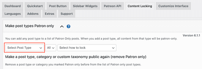 Limitare le categorie di contenuti ai membri Patreon