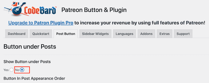 Aggiunta di un pulsante Patreon al tuo sito Web WordPess utilizzando il plug-in CodeBard