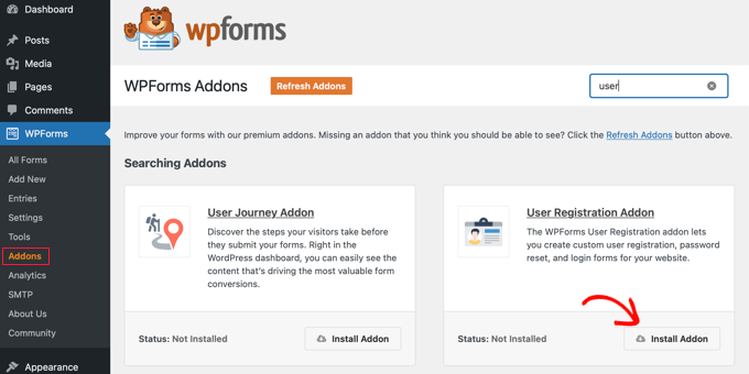 Il componente aggiuntivo di registrazione utente WPForms