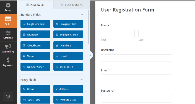 Modifica il modulo di registrazione dell'utente