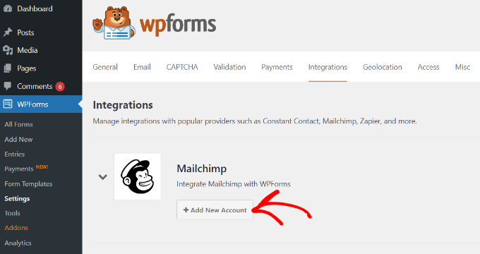 Integra MailChimp con WPForms