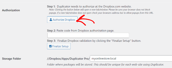 Autorizza Dropbox a connettersi al duplicatore