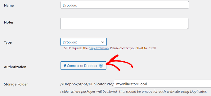 Fai clic su Connetti a Dropbox