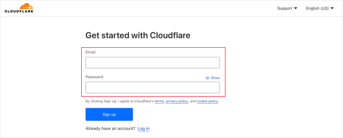 Crea un account Cloudflare