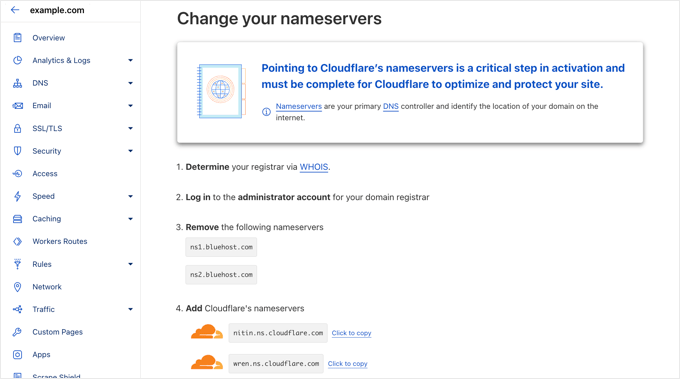 Passa ai nameserver Cloudflare