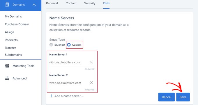 Salva nuovi nameserver Cloudflare