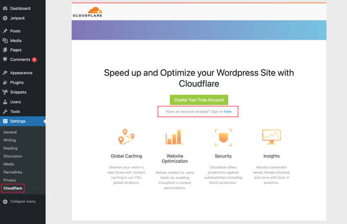 Impostazioni del plug-in Cloudflare