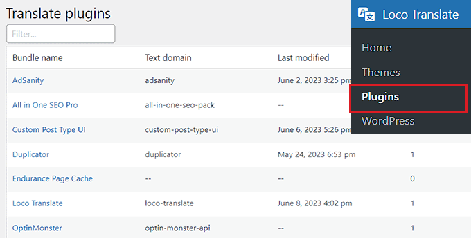 Scegli il plugin da tradurre