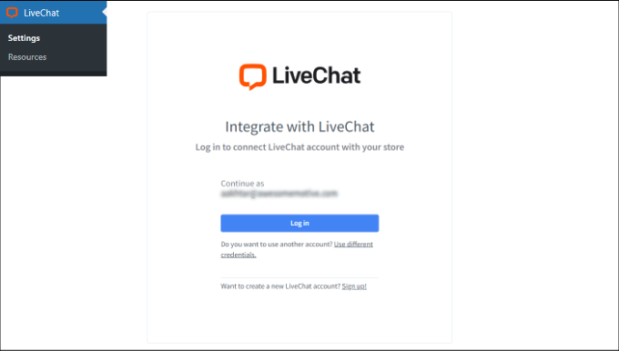 Accedi a LiveChat in WordPress