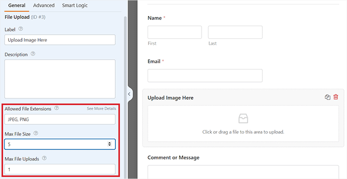 Configurare le impostazioni sul campo