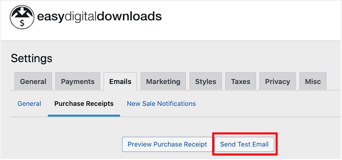 Invio di un'e-mail di prova utilizzando Easy Digital Downloads
