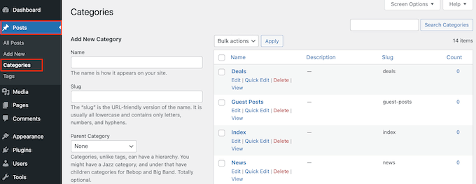 Aggiunta di una descrizione di categoria in WordPress