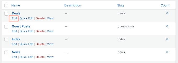 Modificare la descrizione di una categoria WordPress