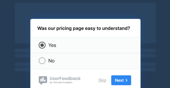 Esempio di sondaggio popup UserFeedback