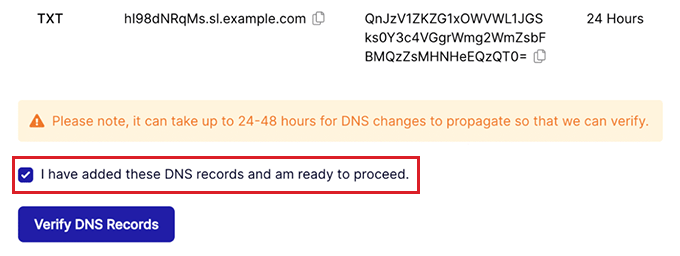 Fare clic sul pulsante Verifica record DNS