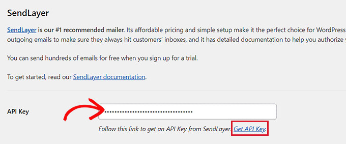 Aggiungi la chiave API SendLayer