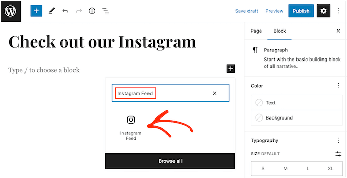 Il blocco WordPress Feed Instagram