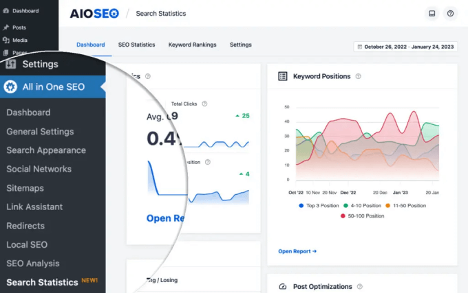 Cerca statistiche nel menu SEO tutto in uno