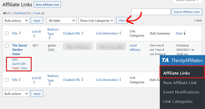 Gestisci i link di affiliazione