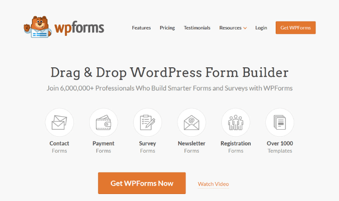 Home page di WPForms