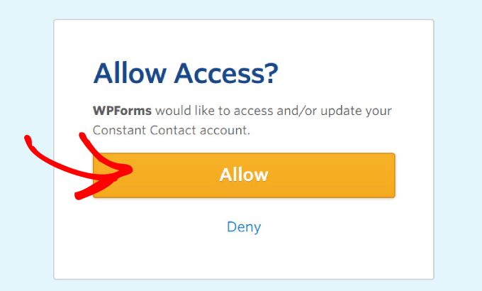 Consenti l'accesso a Constant Contact da WPForms