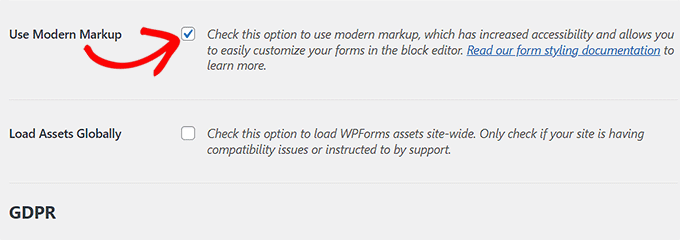 Abilita il markup moderno in WPForms