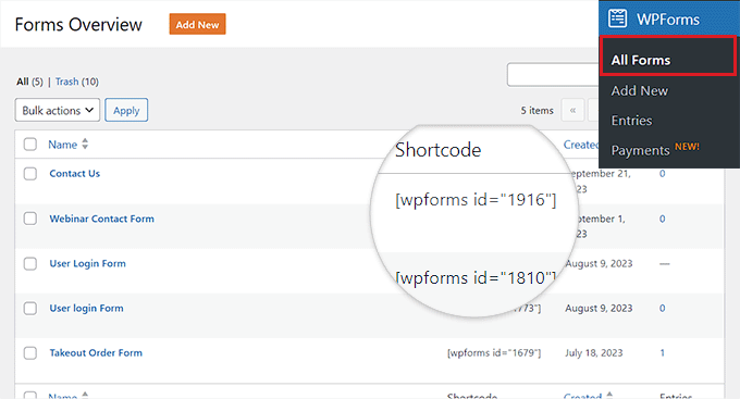 copiare il numero ID del modulo