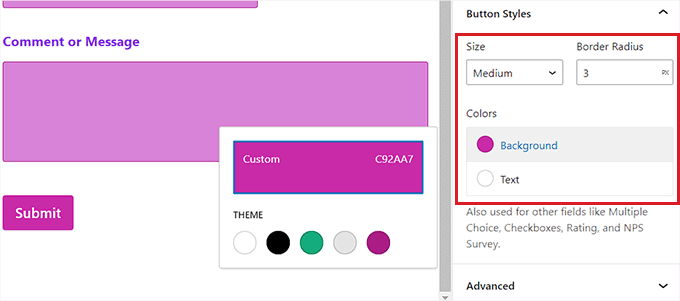 Configura lo stile del pulsante