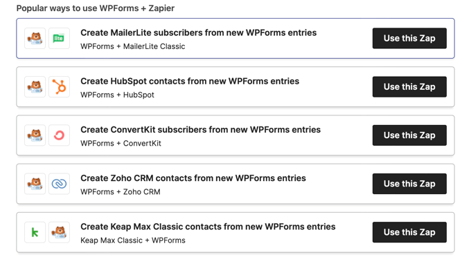 Esempi Zapier per WPForms