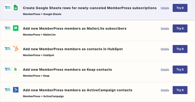 Esempi di MemberPress Zapier