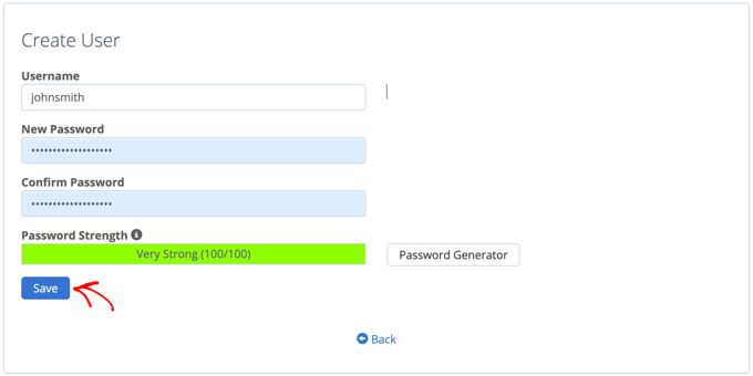 Crea nome utente e password