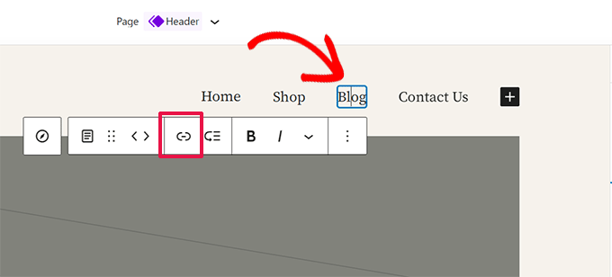 Modifica il collegamento al menu di navigazione nell'editor del sito