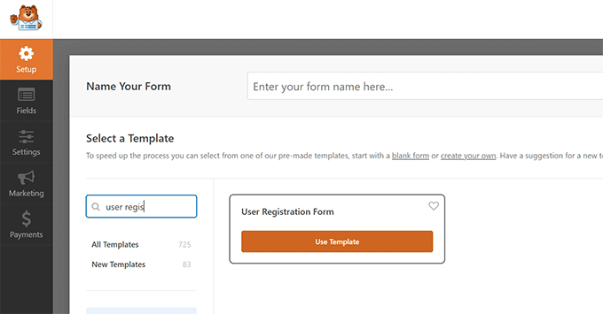 Modello del modulo di registrazione dell'utente