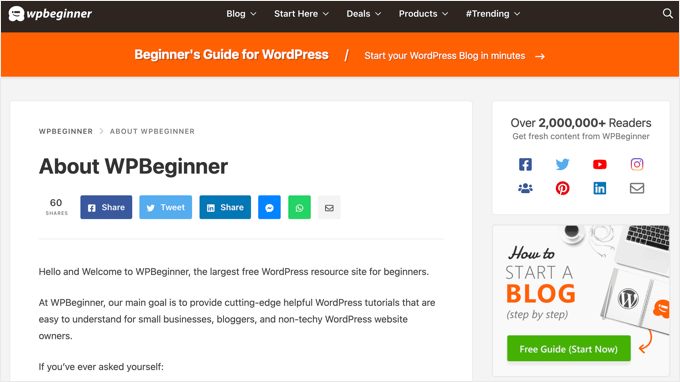 Informazioni sulla pagina WPBeginner