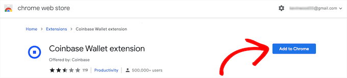 Aggiungi il portafoglio Coinbase dal Chrome Store