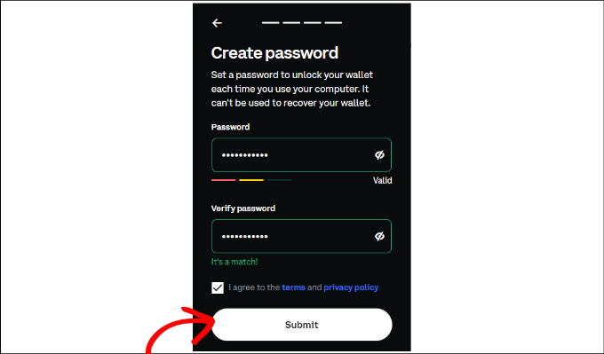 Crea una password per il portafoglio